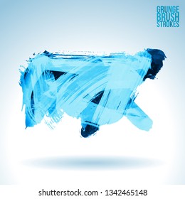 Blue brush stroke and texture. Grunge vector abstract hand - painted element. Underline and border design.