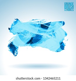 Blue brush stroke and texture. Grunge vector abstract hand - painted element. Underline and border design.