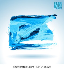 Blue brush stroke and texture. Grunge vector abstract hand - painted element. Underline and border design.