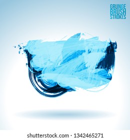 Blue brush stroke and texture. Grunge vector abstract hand - painted element. Underline and border design.