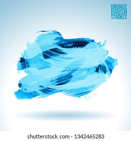 Blue brush stroke and texture. Grunge vector abstract hand - painted element. Underline and border design.