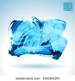 Blue brush stroke and texture. Grunge vector abstract hand - painted element. Underline and border design.