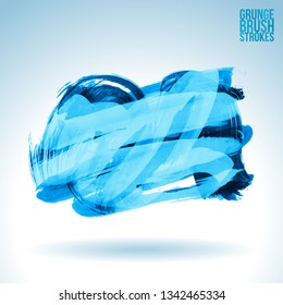 Blue brush stroke and texture. Grunge vector abstract hand - painted element. Underline and border design.
