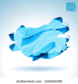 Blue brush stroke and texture. Grunge vector abstract hand - painted element. Underline and border design.