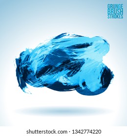 Blue brush stroke and texture. Grunge vector abstract hand - painted element. Underline and border design.
