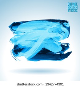 Blue brush stroke and texture. Grunge vector abstract hand - painted element. Underline and border design.