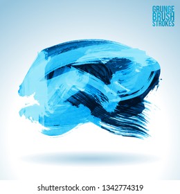 Blue brush stroke and texture. Grunge vector abstract hand - painted element. Underline and border design.