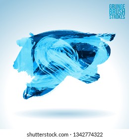 Blue brush stroke and texture. Grunge vector abstract hand - painted element. Underline and border design.
