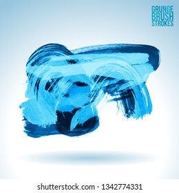 Blue brush stroke and texture. Grunge vector abstract hand - painted element. Underline and border design.