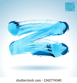 Blue brush stroke and texture. Grunge vector abstract hand - painted element. Underline and border design.