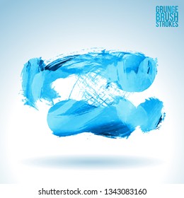 Blue brush stroke and texture. Grunge vector abstract hand - painted element. Underline and border design.