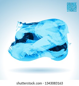 Blue brush stroke and texture. Grunge vector abstract hand - painted element. Underline and border design.