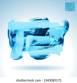 Blue brush stroke and texture. Grunge vector abstract hand - painted element. Underline and border design.