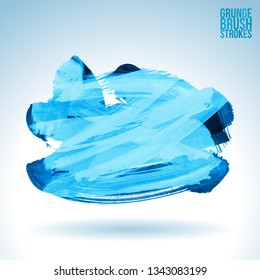 Blue brush stroke and texture. Grunge vector abstract hand - painted element. Underline and border design.