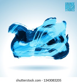 Blue brush stroke and texture. Grunge vector abstract hand - painted element. Underline and border design.