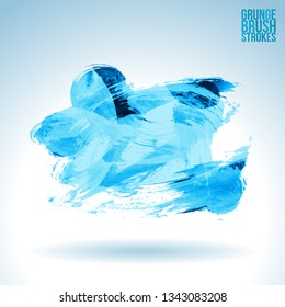 Blue brush stroke and texture. Grunge vector abstract hand - painted element. Underline and border design.