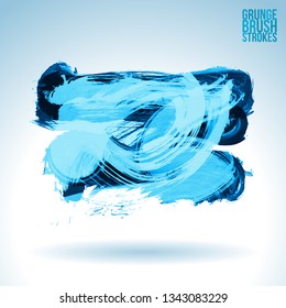 Blue brush stroke and texture. Grunge vector abstract hand - painted element. Underline and border design.