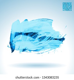 Blue brush stroke and texture. Grunge vector abstract hand - painted element. Underline and border design.
