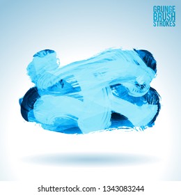 Blue brush stroke and texture. Grunge vector abstract hand - painted element. Underline and border design.