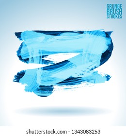 Blue brush stroke and texture. Grunge vector abstract hand - painted element. Underline and border design.