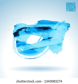 Blue brush stroke and texture. Grunge vector abstract hand - painted element. Underline and border design.