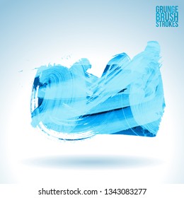 Blue brush stroke and texture. Grunge vector abstract hand - painted element. Underline and border design.
