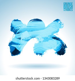 Blue brush stroke and texture. Grunge vector abstract hand - painted element. Underline and border design.