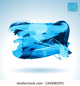Blue brush stroke and texture. Grunge vector abstract hand - painted element. Underline and border design.