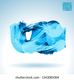 Blue brush stroke and texture. Grunge vector abstract hand - painted element. Underline and border design.