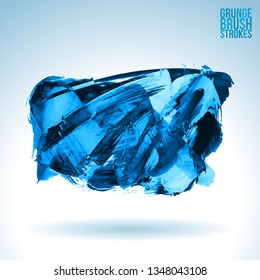 Blue brush stroke and texture. Grunge vector abstract hand - painted element. Underline and border design.