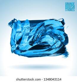 Blue brush stroke and texture. Grunge vector abstract hand - painted element. Underline and border design.