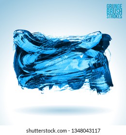 Blue brush stroke and texture. Grunge vector abstract hand - painted element. Underline and border design.