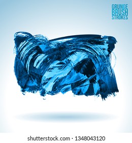 Blue brush stroke and texture. Grunge vector abstract hand - painted element. Underline and border design.