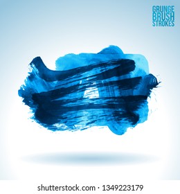 Blue brush stroke and texture. Grunge vector abstract hand - painted element. Underline and border design.