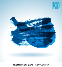 Blue brush stroke and texture. Grunge vector abstract hand - painted element. Underline and border design.