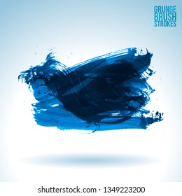 Blue brush stroke and texture. Grunge vector abstract hand - painted element. Underline and border design.
