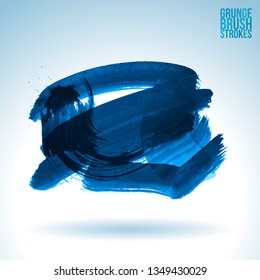 Blue brush stroke and texture. Grunge vector abstract hand - painted element. Underline and border design.