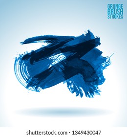 Blue brush stroke and texture. Grunge vector abstract hand - painted element. Underline and border design.