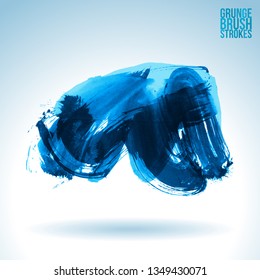 Blue brush stroke and texture. Grunge vector abstract hand - painted element. Underline and border design.