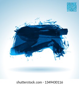 Blue brush stroke and texture. Grunge vector abstract hand - painted element. Underline and border design.