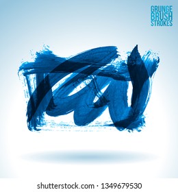 Blue brush stroke and texture. Grunge vector abstract hand - painted element. Underline and border design.