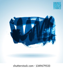Blue brush stroke and texture. Grunge vector abstract hand - painted element. Underline and border design.