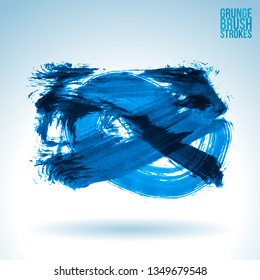 Blue brush stroke and texture. Grunge vector abstract hand - painted element. Underline and border design.