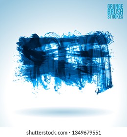 Blue brush stroke and texture. Grunge vector abstract hand - painted element. Underline and border design.