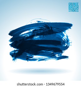 Blue brush stroke and texture. Grunge vector abstract hand - painted element. Underline and border design.