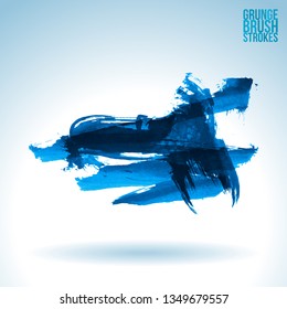 Blue brush stroke and texture. Grunge vector abstract hand - painted element. Underline and border design.