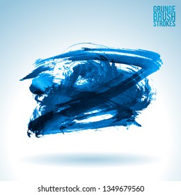 Blue brush stroke and texture. Grunge vector abstract hand - painted element. Underline and border design.