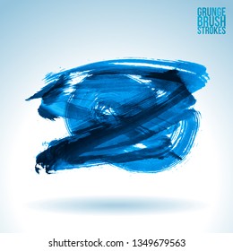 Blue brush stroke and texture. Grunge vector abstract hand - painted element. Underline and border design.