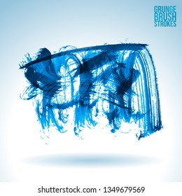 Blue brush stroke and texture. Grunge vector abstract hand - painted element. Underline and border design.