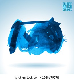 Blue brush stroke and texture. Grunge vector abstract hand - painted element. Underline and border design.